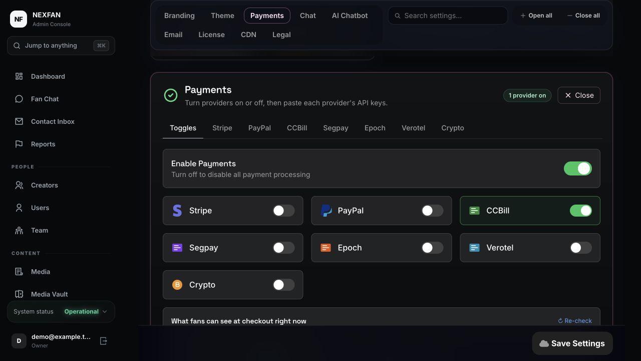 Nexfan payments demonstration